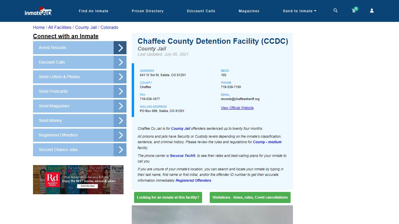 Chaffee County Detention Facility (CCDC) - Inmate Locator - Salida, CO